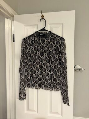 Desigual Black Sheer Retro Floral Mesh Top Large
